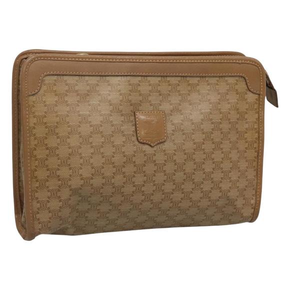 CELINE Macadam Canvas Clutch Bag PVC Beige Gold Auth 118210 - Picture 1 of 16